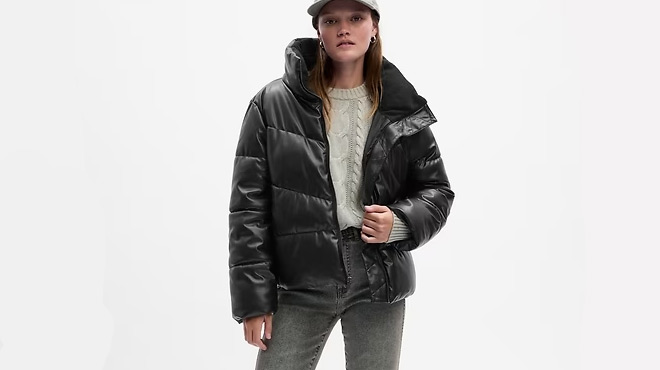 GAP Relaxed Vegan Leather Puffer Jacket