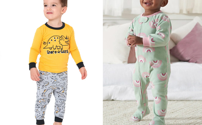 Gerber Boys 4 Piece Pajama Set on Left and Gerber Baby Girls Pajama on Right