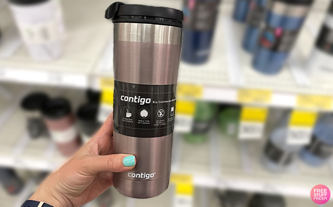 Hand Holding Contigo Uptown Dual Sip Leak Proof Insulated Stainless Steel Tumbler