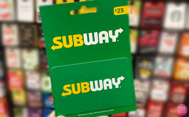 Hand Holding a 25 Subway Gift Card