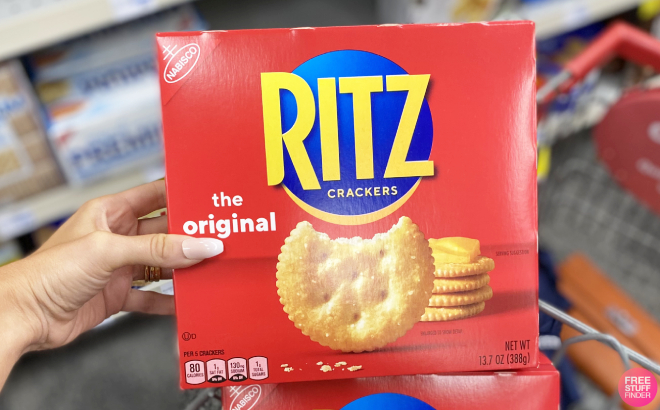 Hand Holding a Box of Ritz Original Crackers