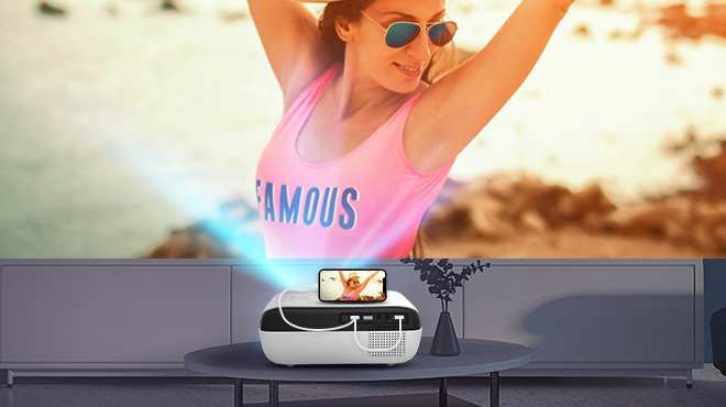 Happrun Portable Outdoor Movie Projector Projecting Images using Smartphohne