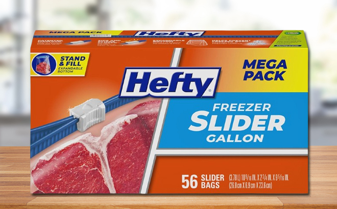 Hefty Slider Freezer Storage Bags on a Table