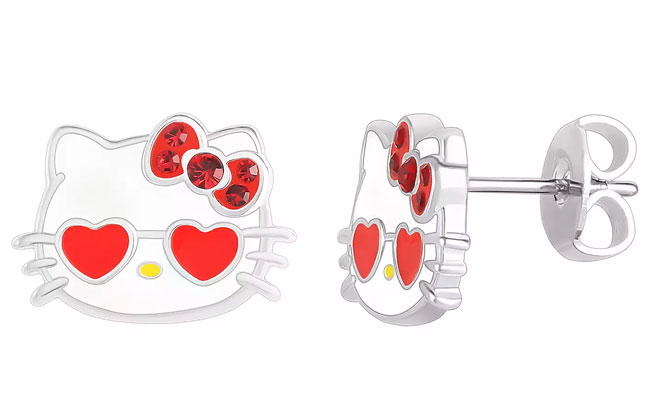 Hello Kitty Enamel Heart Sunglasses Pink Crystal Earrings