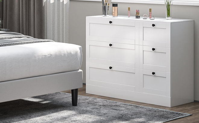 Homfa 6 Drawer White Double Dresser