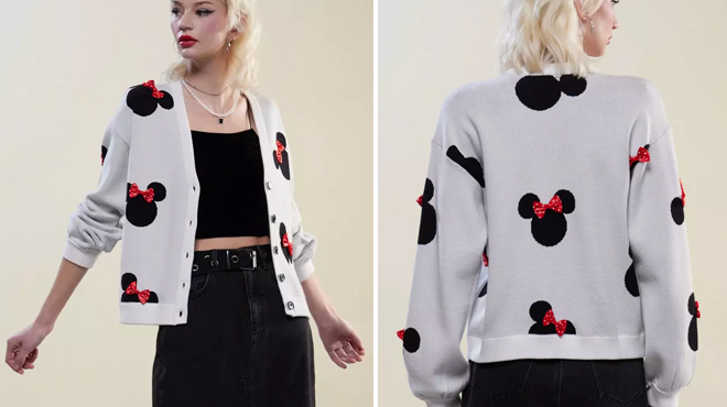 Images of a Person Wearing a Disney Minnie Mouse Polka Dot Bows Girls Cardigan