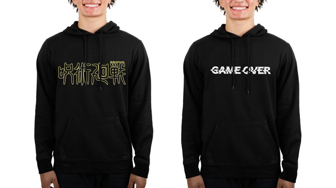 Jujutsu Kaisen Hoodie on the Left and Five Nights at Freddys Hoodie on the Right