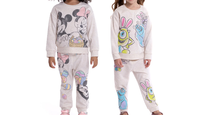 Kids Wearing Mickey Mouse and Monster Inc Pajamas