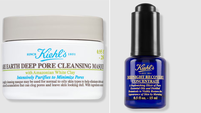 Kiehls Deep Pore Cleansing Mask and Kiehls Travel Size Midnight Recovery Concentrate