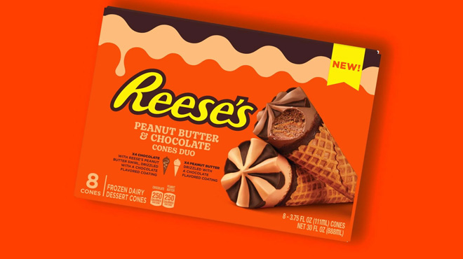 Klondike Reeses Ice Cream Cones 8 Pack on Orange Background