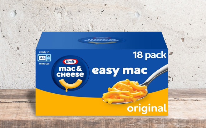 Kraft Easy Mac Microwavable Macaroni and Cheese 18 Pack on Table