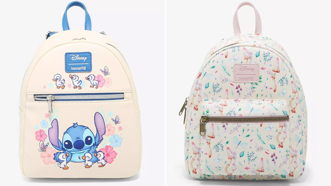 Loungefly Disney Lilo Stitch Stitch With Ducks Mini Backpack and Loungefly Disney Peter Pan Tinker Bell Mushroom Mini Backpack