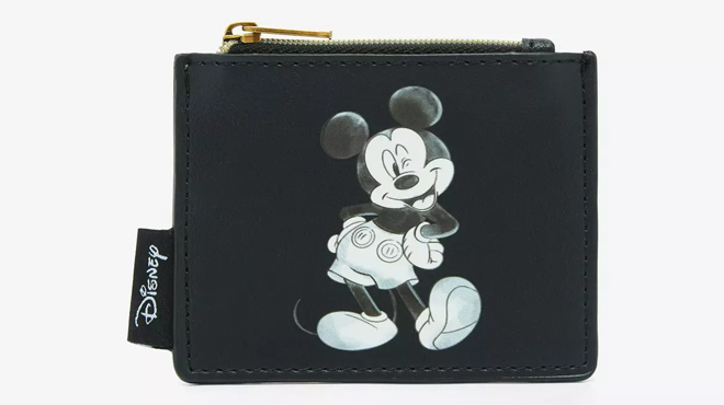 Loungefly Disney Mickey Mouse Black White Icon Cardholder on a Gray Background