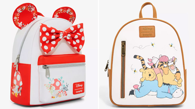 Loungefly Disney Minnie Mouse Mini Backpack and Loungefly Disney Winnie The Pooh Mini Backpack