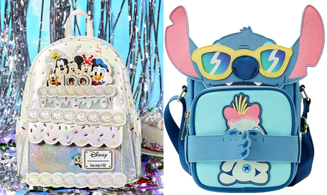 Loungefly Disney100 Celebration Cake Mini Backpack and Loungefly Disney Stitch Beach Day Crossbody Bag