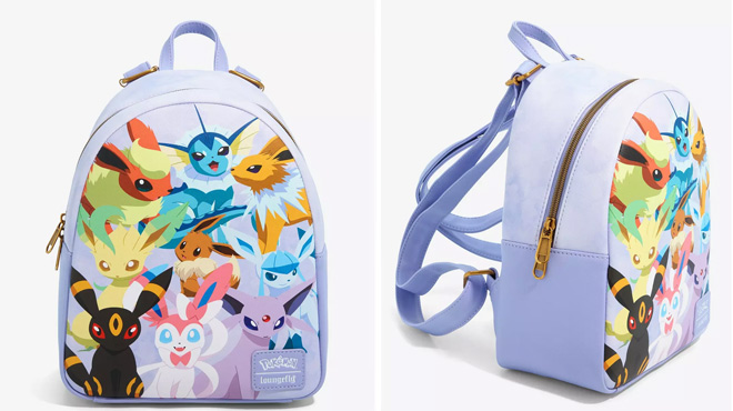 Loungefly Pokemon Eeveelutions Mini Backpack on Gray Background