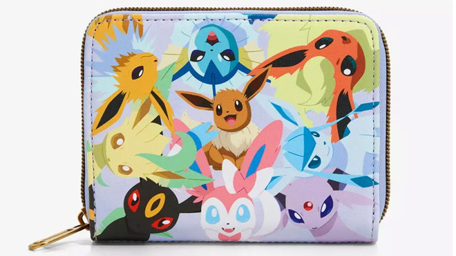 Loungefly Pokemon Eeveelutions Mini Zipper Wallet on Gray Background