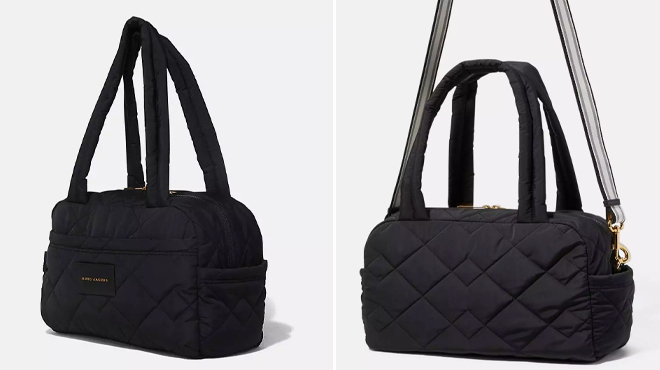 Marc Jacobs The Small Weekender Bag Front Side on the Left and Back Side on the Right on a Light Gray Background