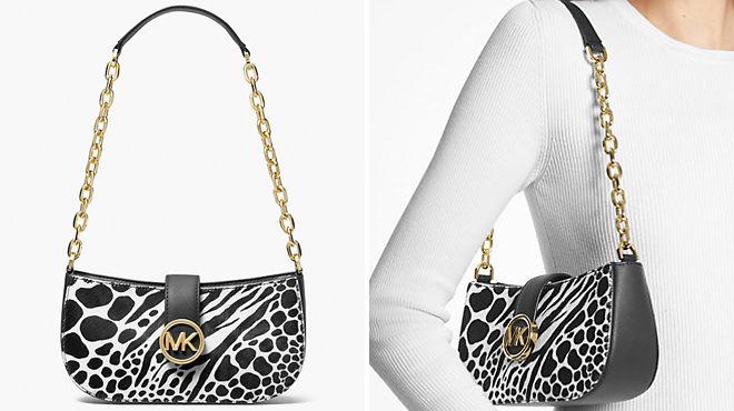 Michael Kors Carmen Small Animal Print Calf Hair Shoulder Bag