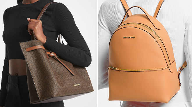 Michael Kors Emilia Large Logo Tote Bag and Sheila Medium Faux Saffiano Leather Backpack