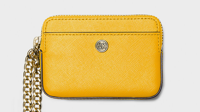 Michael Kors Medium Saffiano Leather Chain Card Case Yellow