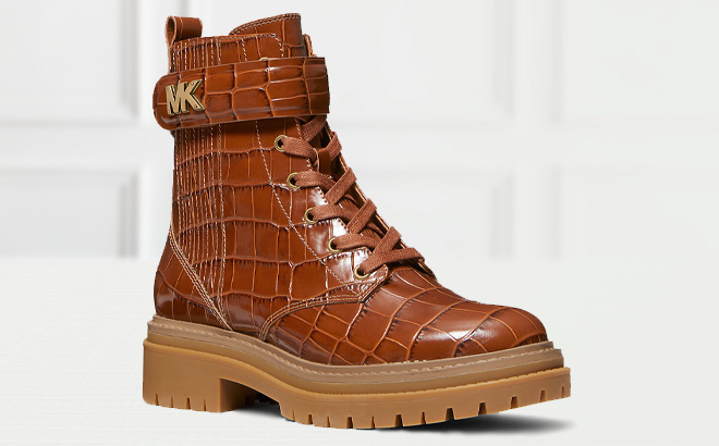 Michael Kors Stark Crocodile Embossed Leather Combat Boot