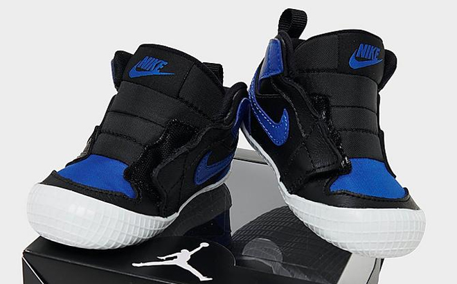 Nike Air Jordan Retro 1 Crib Toddler Shoes in Black Blue and White