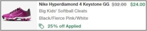 Nike Hyperdiamond 4 Keystone GG Kids Softball Cleats Cart Summary