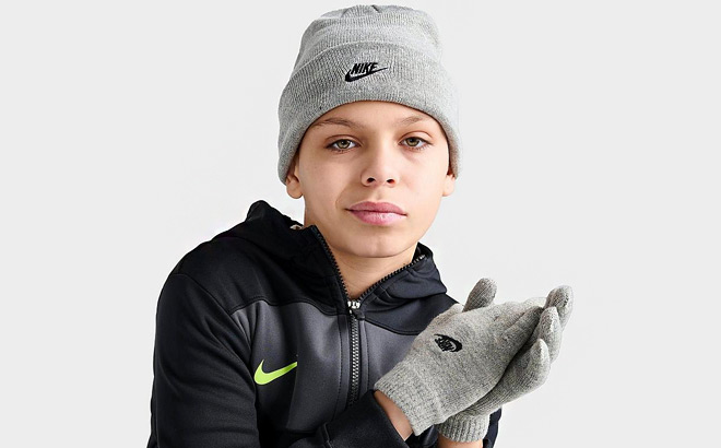 Nike Kids Futura Beanie Hat and Gloves Set