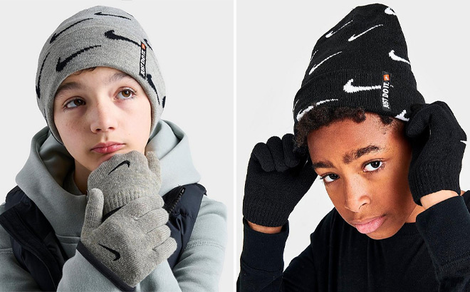 Nike Kids Swoosh Repeat Beanie and Gloves Set