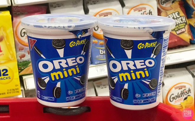 OREO Mini Chocolate Sandwich Cookies Go Paks Sitting on a Cart