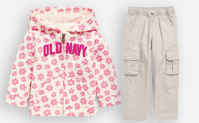 Old Navy Baby Printed Hoodie on Left and Old Navy Toddler Boys Cargo Pants on Right