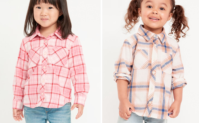 Old Navy Long Sleeve Plaid Pocket Shirt for Toddler Girls