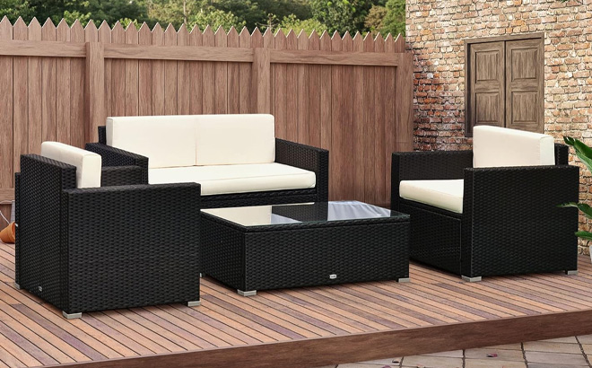 Outsunny 4 Piece Wicker Patio Furniture Set