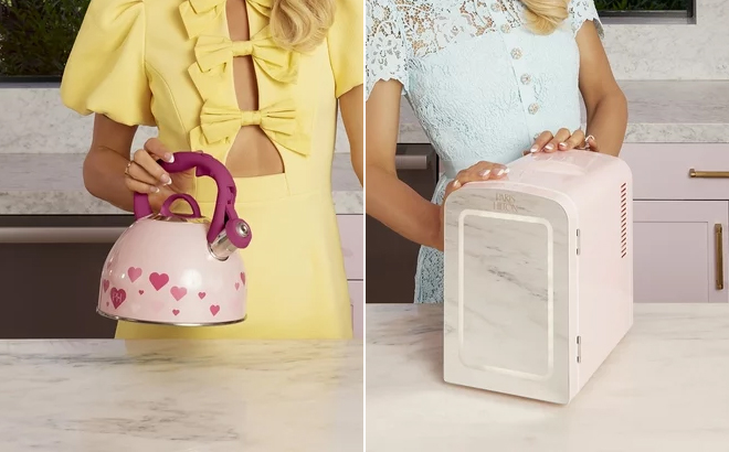 Paris Hilton Whistling Tea Kettle Stainless Steel and Paris Hilton Mini Refrigerator and Personal Beauty Fridge