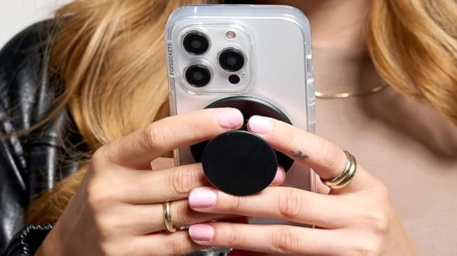 Person Holding a Phone with PopSockets MagSafe Phone Grip with Adapter Ring