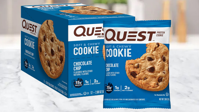 Quest Nutrition Chocolate Chip Low Carb Protein Cookies on the table