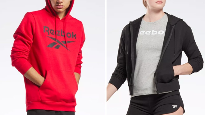 Reebok Identity Fleece Stacked Logo Pullover Hoodie and Identity Small Logo French Terry Zip Up Hoodie