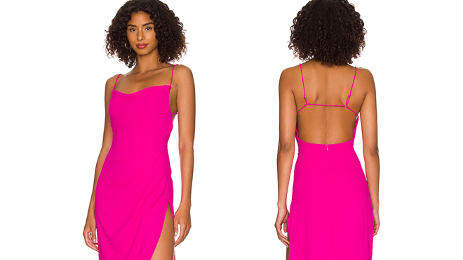 Revolve Catalina Wrap Maxi Dress in Hot Pink Color