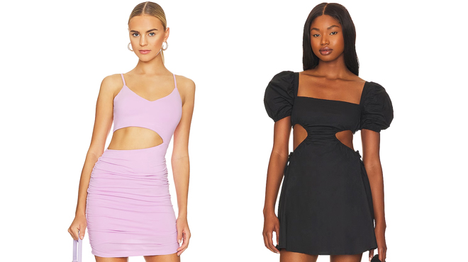 Revolve Darcey Ruched Mini Dress on the Left and Revolve Daniela Tie Back Dress on the Right