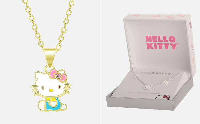 Sanrio Silver Tone Hello Kitty Crystal Birthstone Necklace