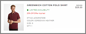 Screenshot of Michael Kors Greenwich Cotton Polo Shirt Final Price with Promo Code at Checkout