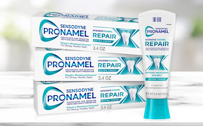 Sensodyne Pronamel Intensive Toothpaste on a Table