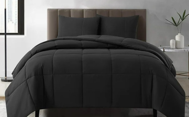 Sharper Image 3 Piece Black Down Alternative Comforter Set