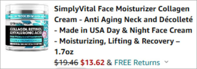 SimplyVital Face Moisturizer Collagen Cream Checkout Page