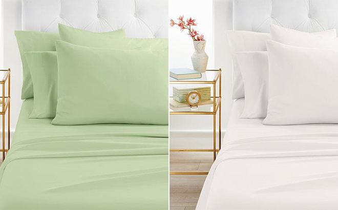 South Street Loft Solid Sheet Set with Extra Pillowcases in Green and White