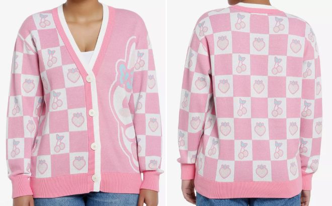 Sweet Society Pink Bunny Checkered Split Girls Cardigan