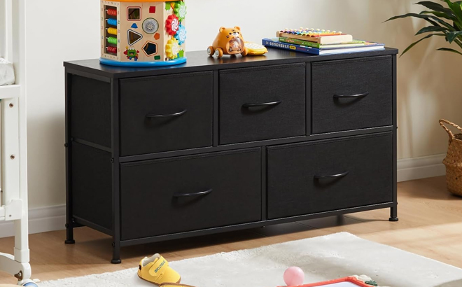 Sweetcrispy 5 Drawers Dresser in the Color Black