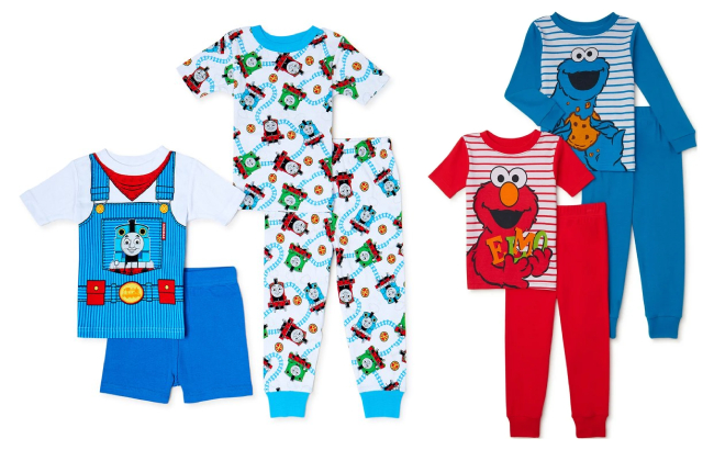Thomas and Friends and Sesame Street Toddler 4 Piece Pajama Set