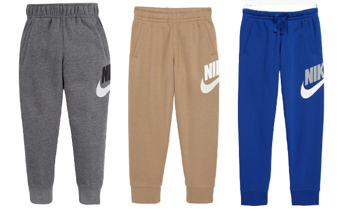 Three Nike Toddler Joggers in Grey Beige and Blue